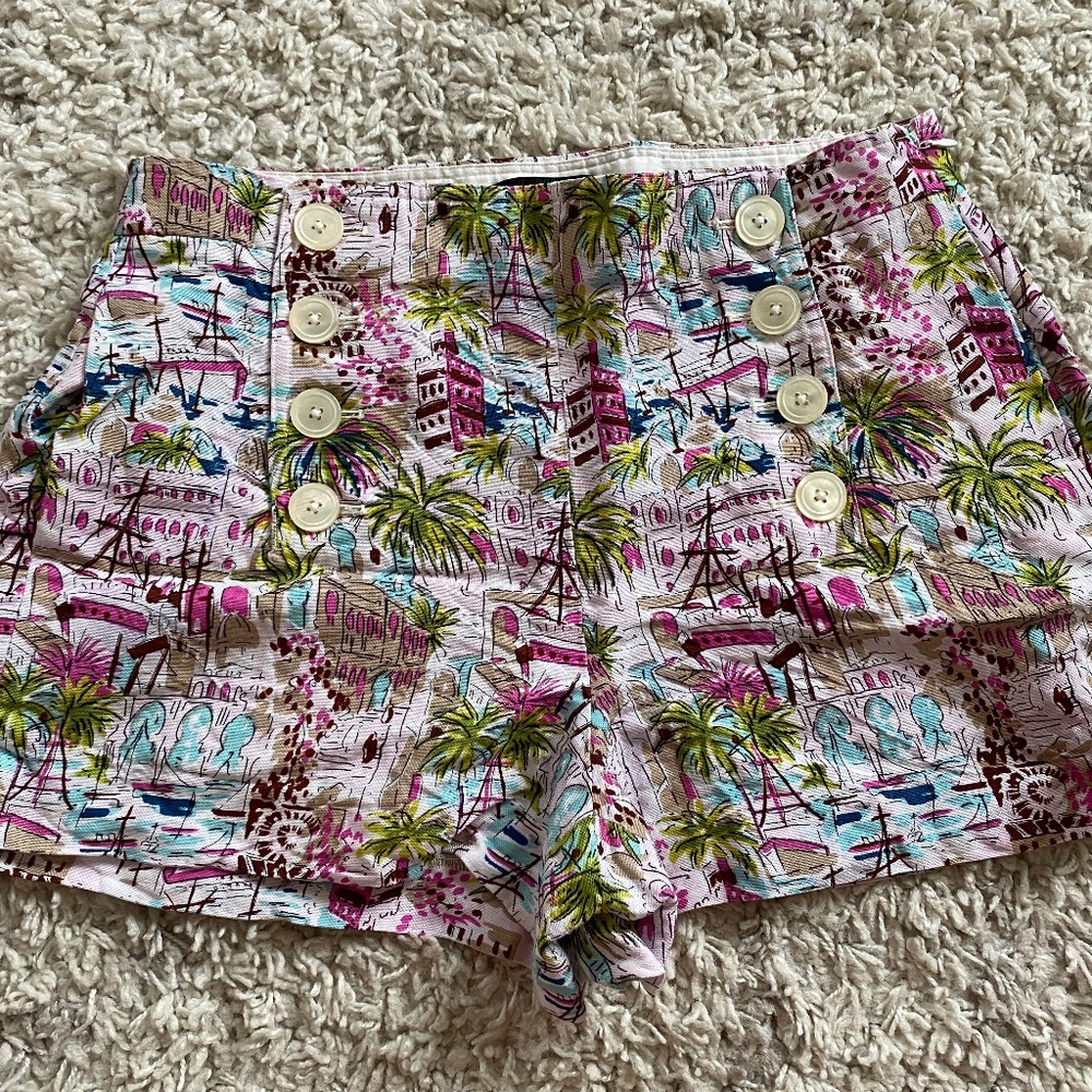 J. Crew Harbor Print Sailor Shorts Size 12 Linen Blend Resortwear Summer